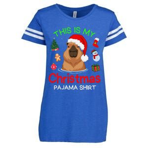 This Is My Christmas Pajama Funny Capybara Xmas Pjs Enza Ladies Jersey Football T-Shirt