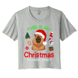 This Is My Christmas Pajama Funny Capybara Xmas Pjs Women's Crop Top Tee