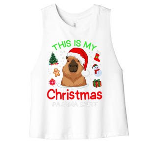 This Is My Christmas Pajama Funny Capybara Xmas Pjs Women's Racerback Cropped Tank