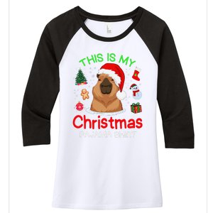 This Is My Christmas Pajama Funny Capybara Xmas Pjs Women's Tri-Blend 3/4-Sleeve Raglan Shirt