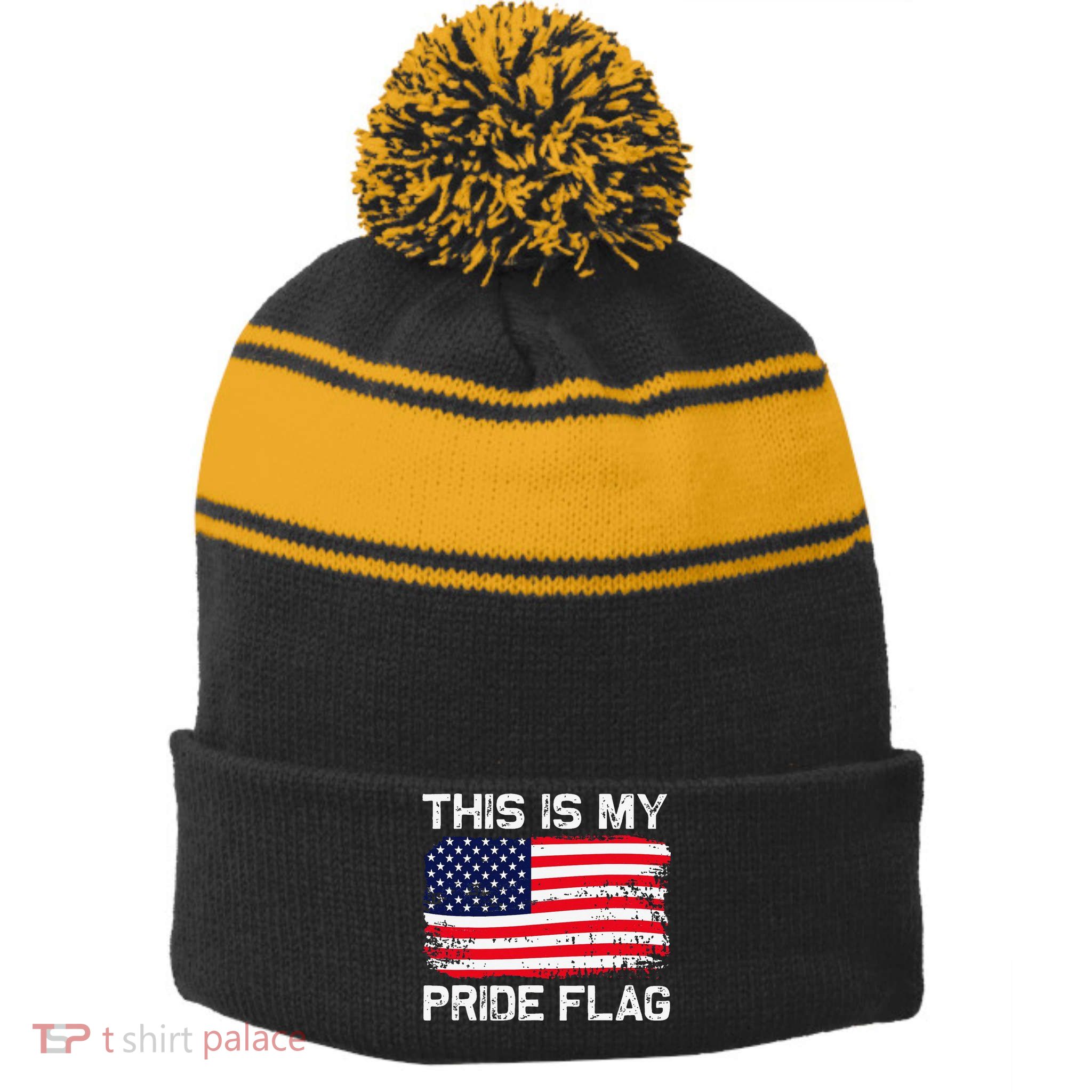 This Is My Pride Flag Stripe Pom Pom Beanie