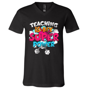 Teaching Is My Super Power Teacher League Lessons V-Neck T-Shirt