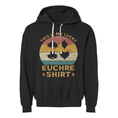 This Is My Lucky Euchre Vintage Euchre Card Game Garment-Dyed Fleece Hoodie