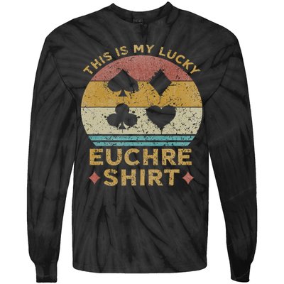 This Is My Lucky Euchre Vintage Euchre Card Game Tie-Dye Long Sleeve Shirt