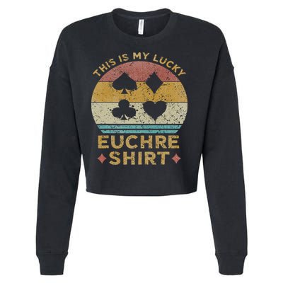This Is My Lucky Euchre Vintage Euchre Card Game Cropped Pullover Crew