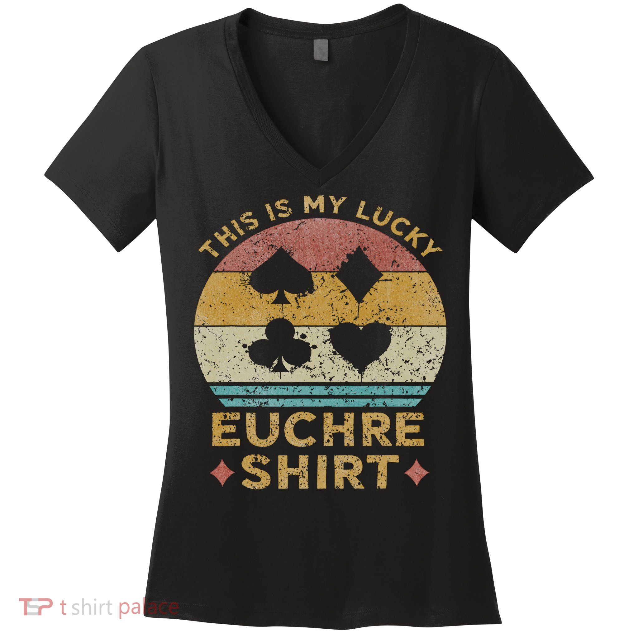 This Is My Lucky Euchre Vintage Euchre Card Game Women's V-Neck T-Shirt