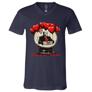 Trump Is My Valentine Retro Valentine Snow Globe White Heart V-Neck T-Shirt