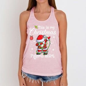 This Is My Christmas Pajama Cute Christmas Dabbing Santa Great Gift Women's Knotted Racerback Tank