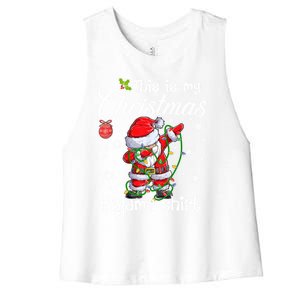 This Is My Christmas Pajama Cute Christmas Dabbing Santa Great Gift Women's Racerback Cropped Tank