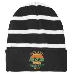 This Is My Road Trip RV Camper Travel Family Vacation Striped Beanie with Solid Band