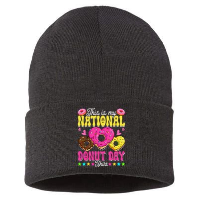 This Is My National Donut Day Funny Son Daughter Sustainable Knit Beanie