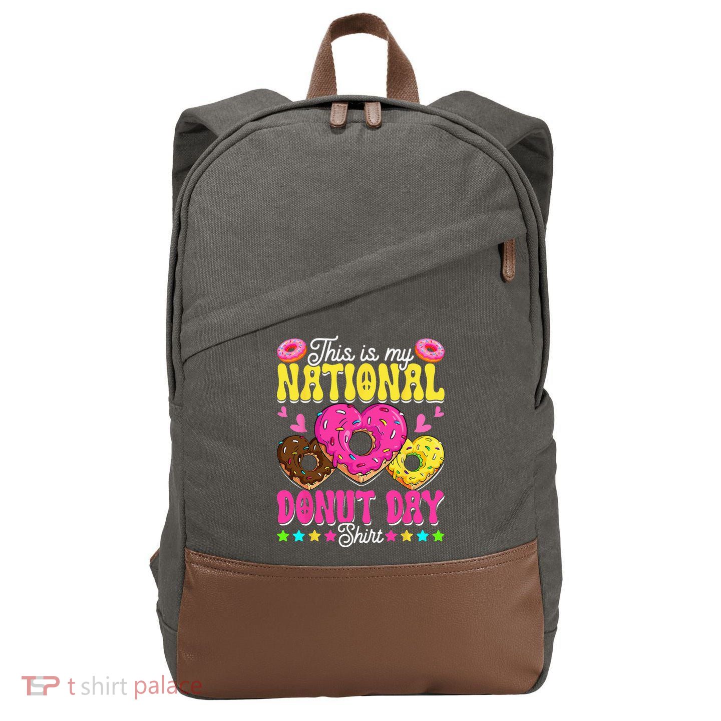 This Is My National Donut Day Funny Son Daughter Cotton Canvas Backpack