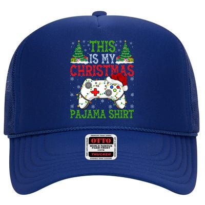 This Is My Christmas Pajama Gamer Santa Video Game Christmas Gift High Crown Mesh Back Trucker Hat