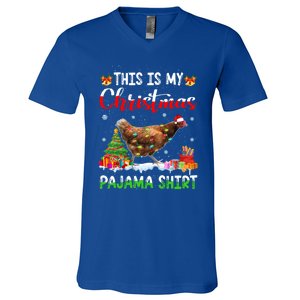 This Is My Christmas Pajama Chicken Lover Xmas Lights Cute Gift V-Neck T-Shirt