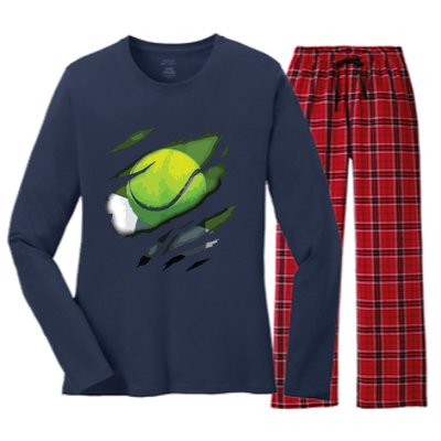 Tennis In Me Design Tennis Design Women's Long Sleeve Flannel Pajama Set 