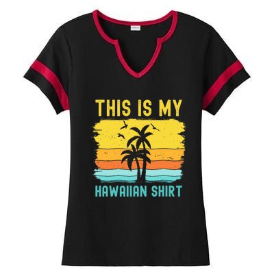 This Is My Hawaiian Palm Tropical Costume Party Hawaii Ladies Halftime Notch Neck Tee