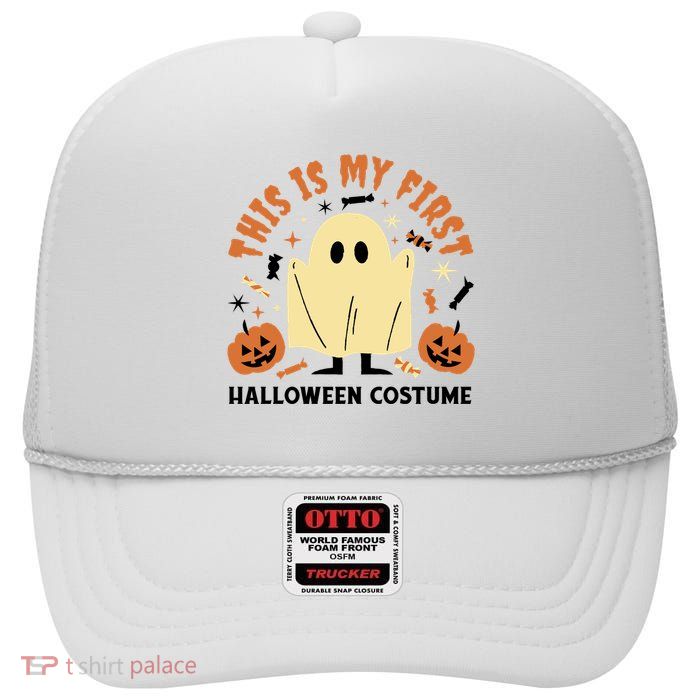 This Is My First Halloween Costume Cute Ghost High Crown Mesh Back Trucker Hat
