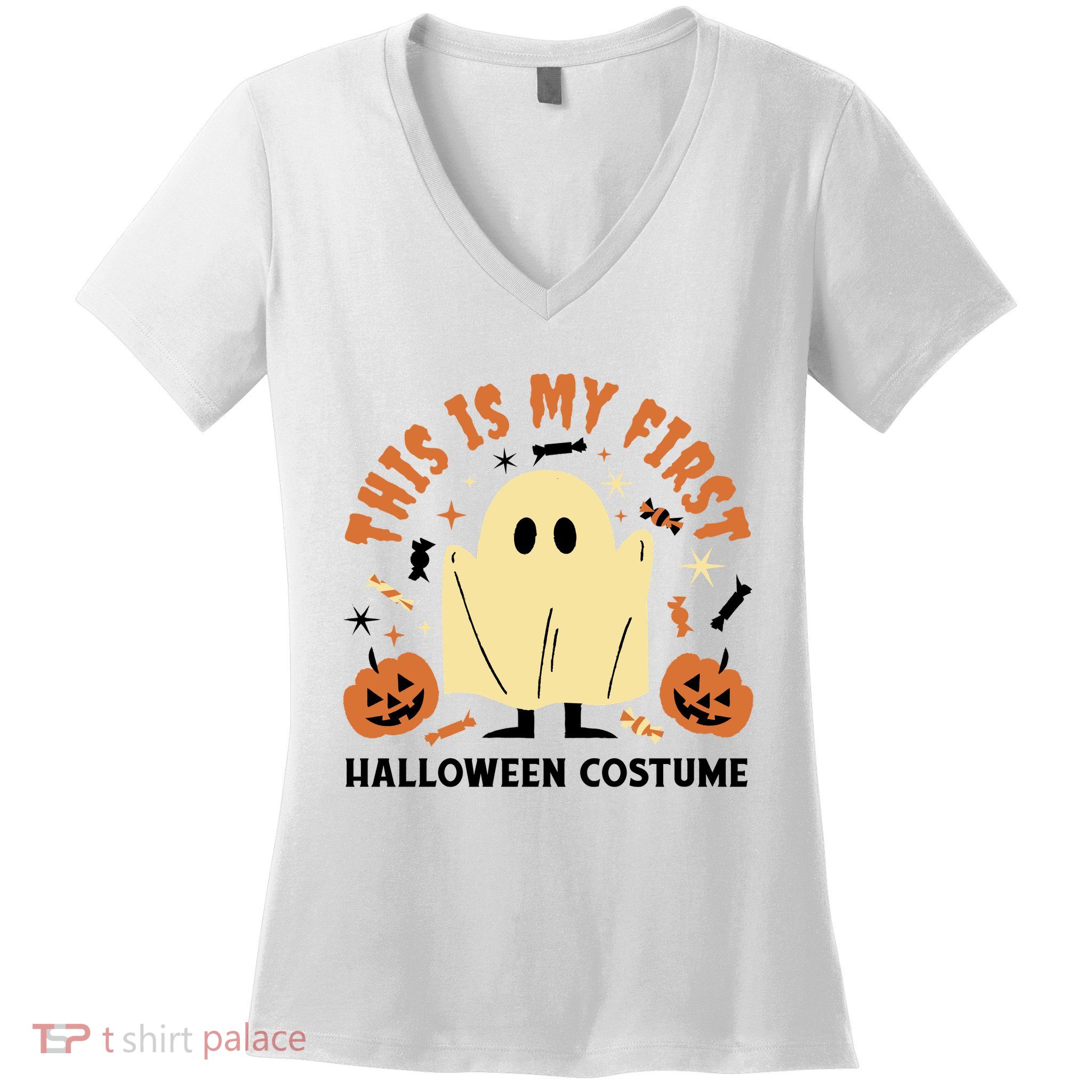 This Is My First Halloween Costume Cute Ghost Women's V-Neck T-Shirt