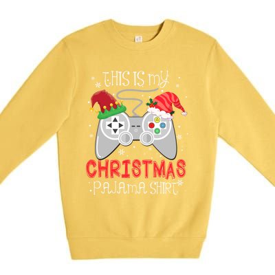 This Is My Christmas Pajama Gamer Video Game Lover Santa Hat Gift Premium Crewneck Sweatshirt