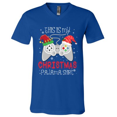 This Is My Christmas Pajama Gamer Video Game Lover Santa Hat Gift V-Neck T-Shirt