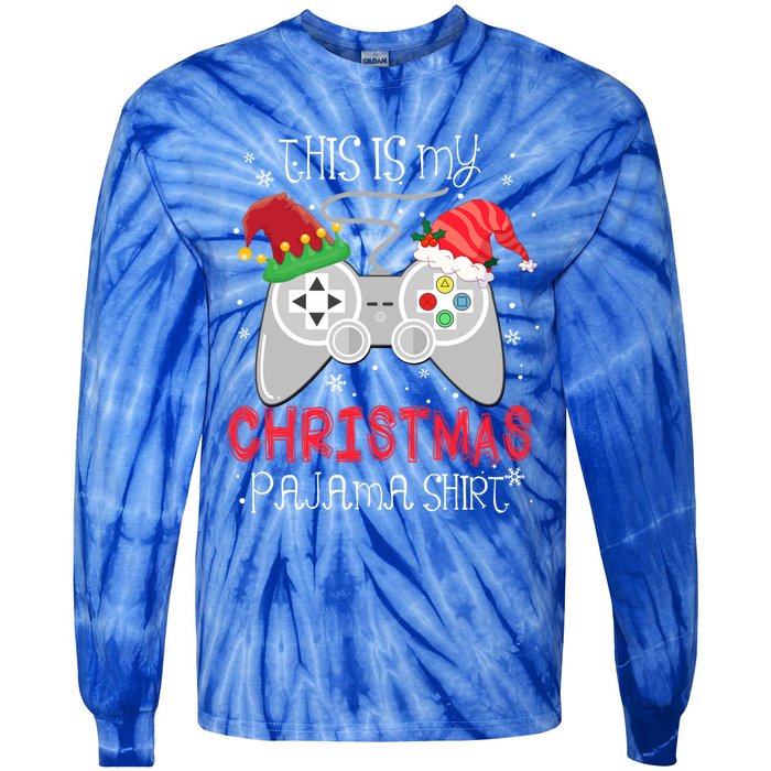 This Is My Christmas Pajama Gamer Video Game Lover Santa Hat Gift Tie-Dye Long Sleeve Shirt