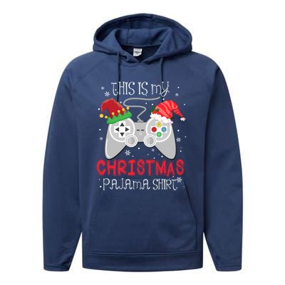 This Is My Christmas Pajama Gamer Video Game Lover Santa Hat Gift Performance Fleece Hoodie