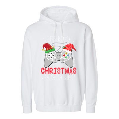 This Is My Christmas Pajama Gamer Video Game Lover Santa Hat Gift Garment-Dyed Fleece Hoodie