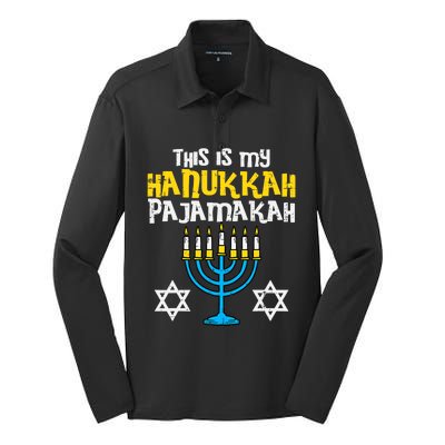 This Is My Hanukkah Pajamakah Menorah Chanukah Pajamas PJs Silk Touch Performance Long Sleeve Polo