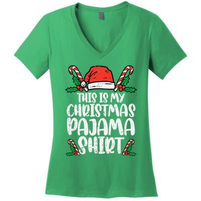 This Is My Christmas Pajama Funny Xmas Pjs Women's V-Neck T-Shirt