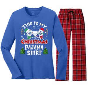 This Is My Christmas Pajama Santa Hat Gamer Video Game Xmas Great Gift Women's Long Sleeve Flannel Pajama Set 