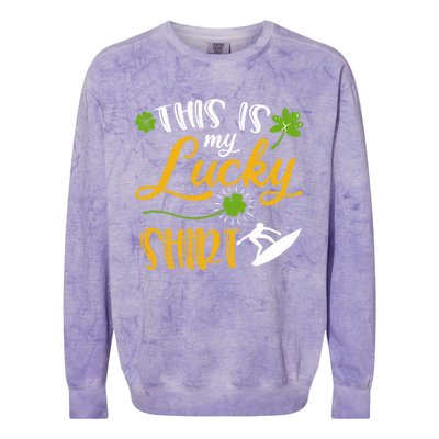 This Is My Lucky Surfing Shamrock Gift St Patricks Day Gift Colorblast Crewneck Sweatshirt