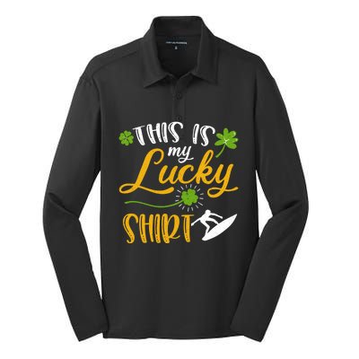 This Is My Lucky Surfing Shamrock Gift St Patricks Day Gift Silk Touch Performance Long Sleeve Polo