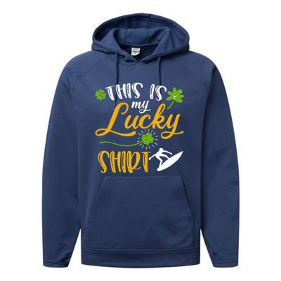 This Is My Lucky Surfing Shamrock Gift St Patricks Day Gift Performance Fleece Hoodie