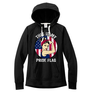 This Is My Pride Flag USA American Flag 4th Of July Pride Flag Women's Fleece Hoodie