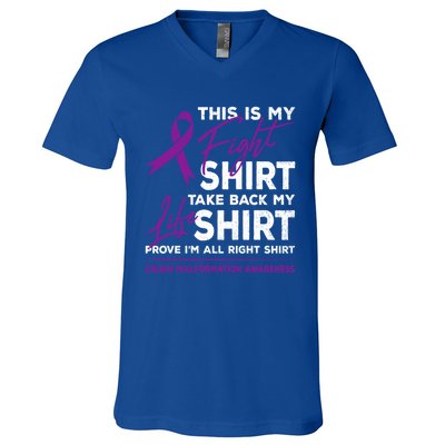 This Is My Fighgift Chiari Malformation Awareness Ribbon Great Gift V-Neck T-Shirt