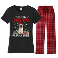 This Is My Pug Dog Christmas Pajama Santa Reindeer Lights Women's Flannel Pajama Set