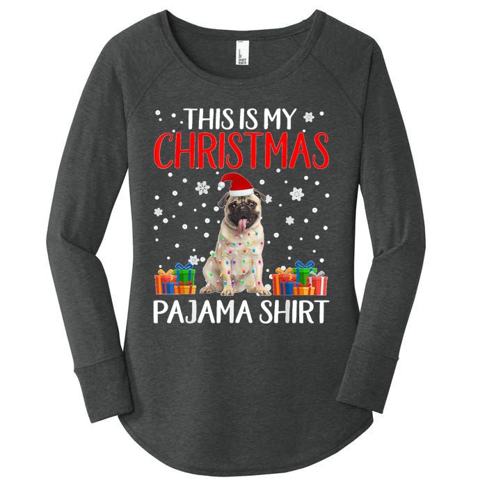 This Is My Pug Dog Christmas Pajama Santa Reindeer Lights Women's Perfect Tri Tunic Long Sleeve Shirt