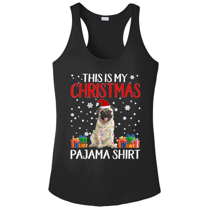 This Is My Pug Dog Christmas Pajama Santa Reindeer Lights Ladies PosiCharge Competitor Racerback Tank