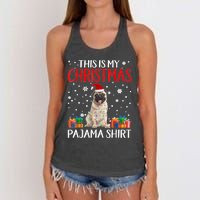 This Is My Pug Dog Christmas Pajama Santa Reindeer Lights Women's Knotted Racerback Tank