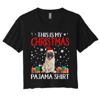 This Is My Pug Dog Christmas Pajama Santa Reindeer Lights Women's Crop Top Tee