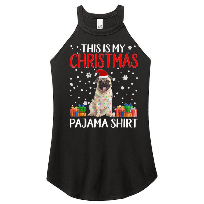 This Is My Pug Dog Christmas Pajama Santa Reindeer Lights Women's Perfect Tri Rocker Tank