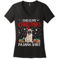 This Is My Pug Dog Christmas Pajama Santa Reindeer Lights Women's V-Neck T-Shirt