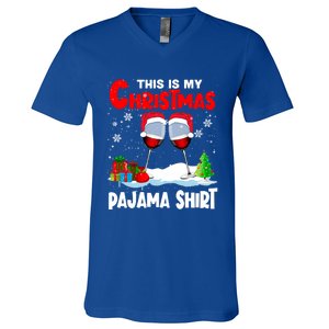 This Is My Christmas Pajama Gift Xmas Santa Wine Er Gift V-Neck T-Shirt