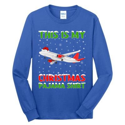 This Is My Christmas Pajama Cute Gift Airplane Christmas Gift Tall Long Sleeve T-Shirt