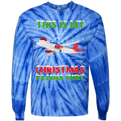 This Is My Christmas Pajama Cute Gift Airplane Christmas Gift Tie-Dye Long Sleeve Shirt