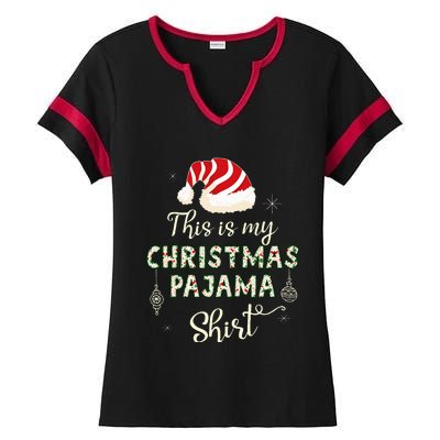 This Is My Christmas Pajama Applique Style Christmas Ladies Halftime Notch Neck Tee