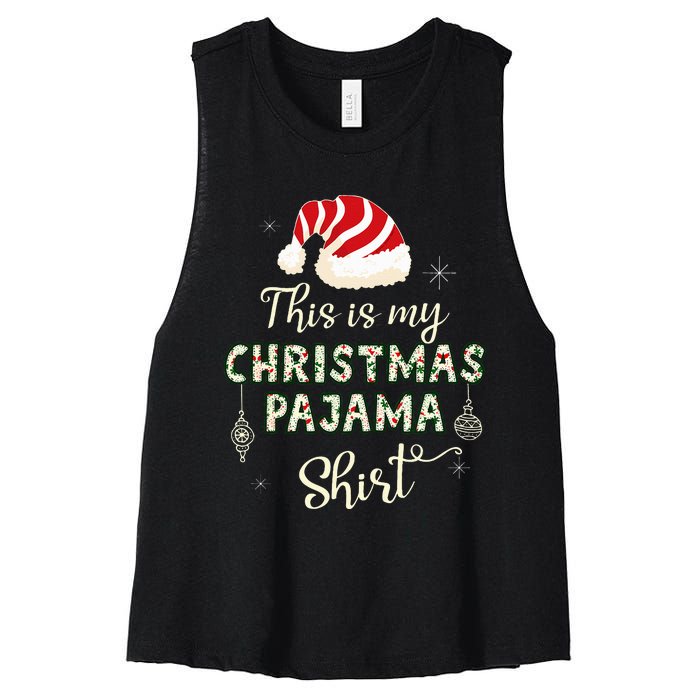 This Is My Christmas Pajama Applique Style Christmas Women's Racerback Cropped Tank