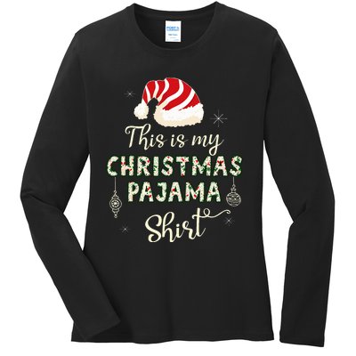 This Is My Christmas Pajama Applique Style Christmas Ladies Long Sleeve Shirt