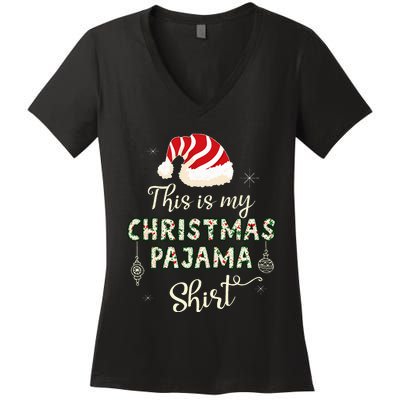 This Is My Christmas Pajama Applique Style Christmas Women's V-Neck T-Shirt