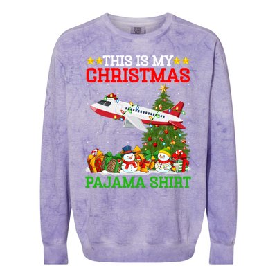 This Is My Christmas Tree Pajamas Airplane Christmas Gift Colorblast Crewneck Sweatshirt